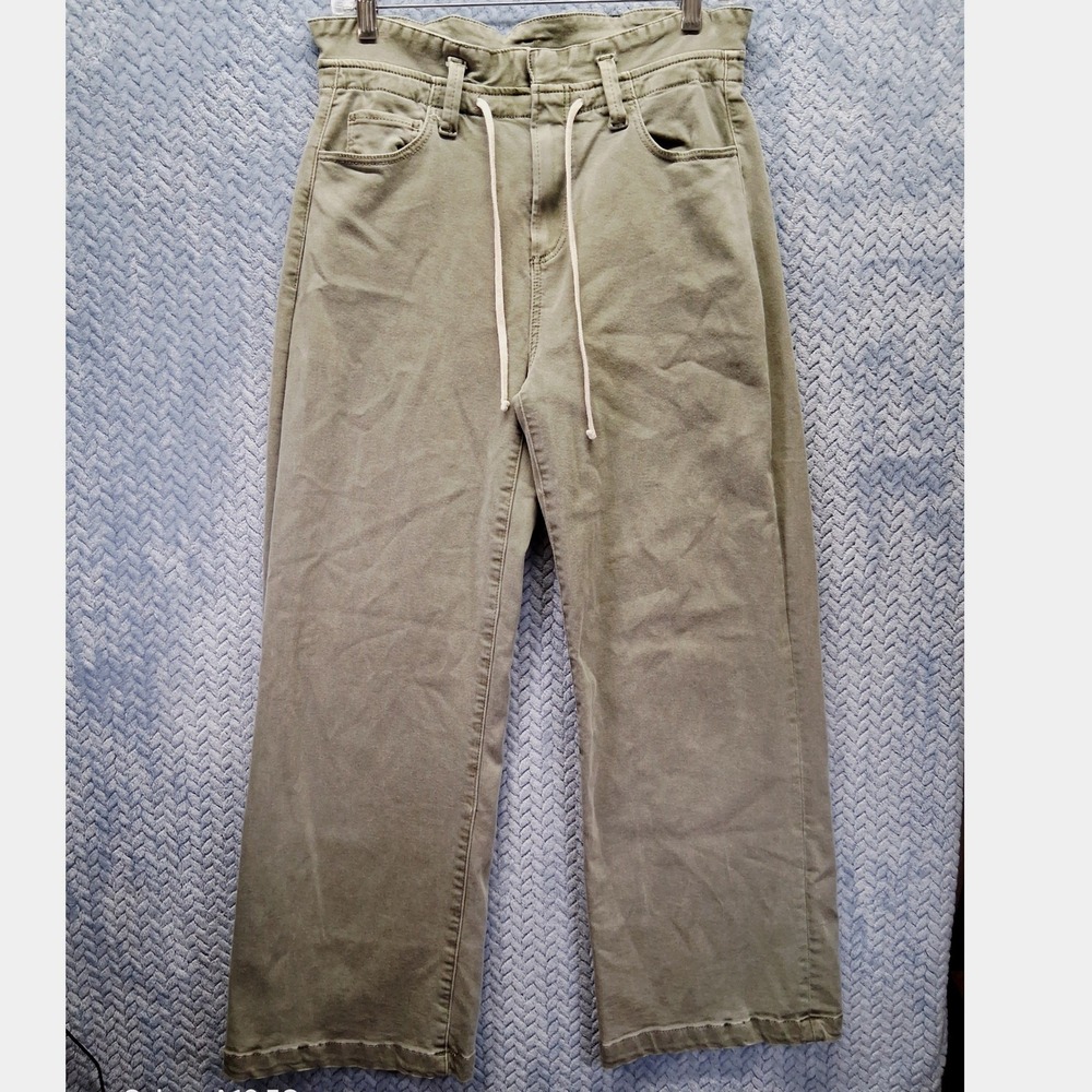 PAIGE Mayslie Wide Leg Crop Paperbag Waist Pants Olive Green 26 Minimalist Boho